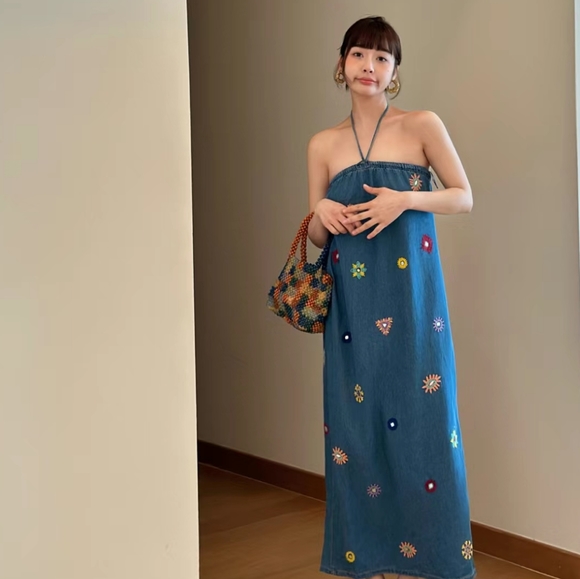 NWT Embroidered MIDI Denim Dress - 3798/002 - Picture 11 of 16